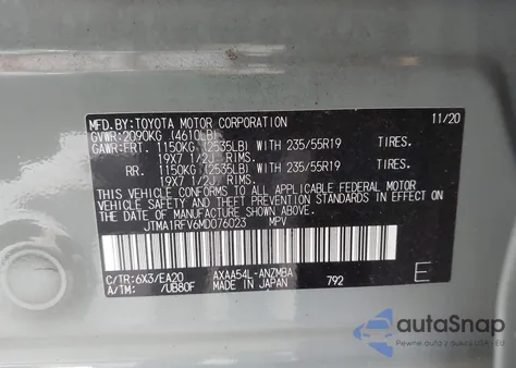 2021 Toyota Rav4 Xle Premium from USA, damaged, VIN JTMA1RFV6MD076023
